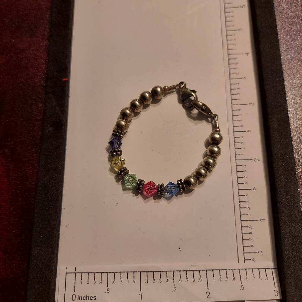 Vintage 925 Sterling Silver Clasp and Multi Color Crystals Bracelet